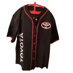 Toyota Baseball Jersey Black Red Short Sleeve Button Up Racing Shirt Small NWT
